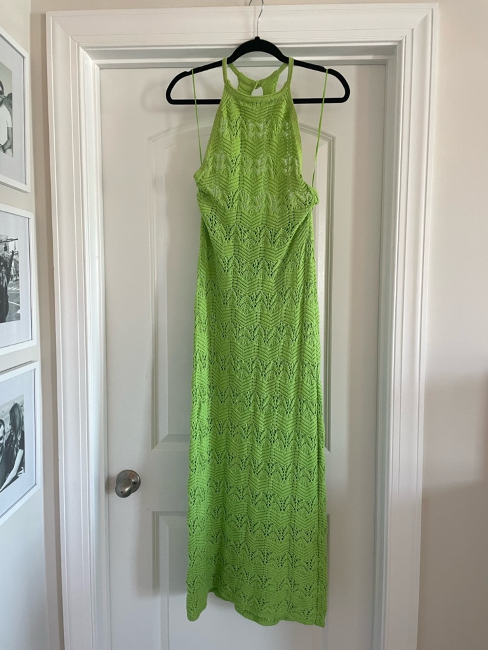 House of Harlow 1960 Neon Lime Crochet Halter Maxi Dress